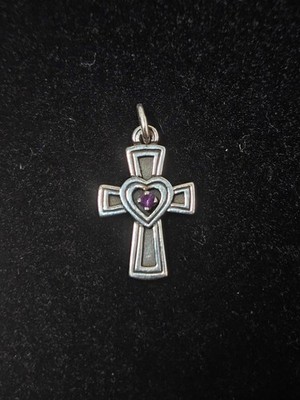 James Avery Retired - Rare Sterling Silver Heart Cross w/Amethyst