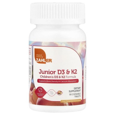 Zahler, Junior D3 & K2, Pfirsich-Aprikose, 90 Kautabletten