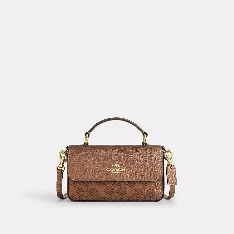 NWT Coach Mini Josie Top Handle Bag In Signature Canvas CCK68 Brown/Copper