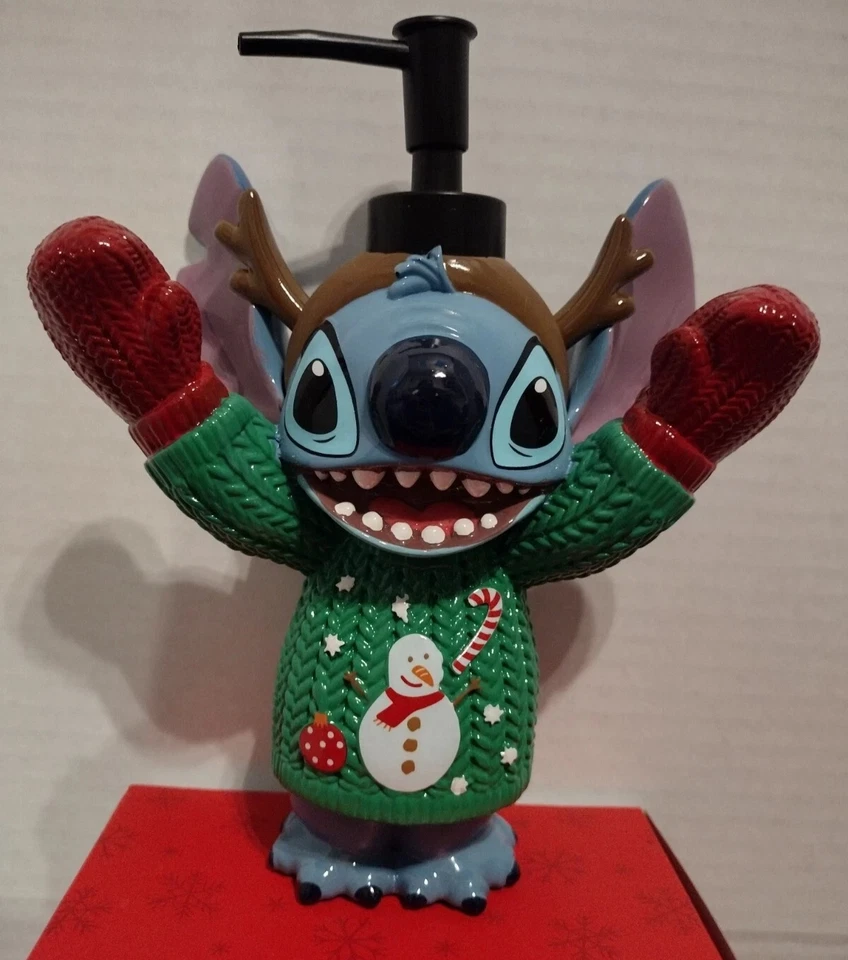 Disney Christmas Stitch Lotion Soap Pump Dispenser  holiday snowman sweater NEW - Image 2 of 4