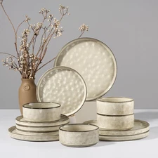 Dinnerware Sets, 12-Piece Plates and Bowls Set, Stoneware Dish Set for 4, Cer...