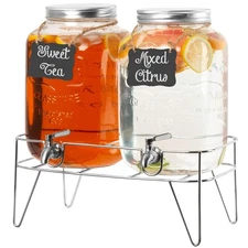 2 Pack of Outdoor Glass Beverage Dispensers with Sturdy Metal Bases Stainless St