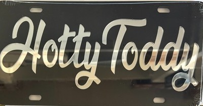 OLE MISS REBELS HOTTY TODDY MIRROR ACRYLIC CAR TAG BLACK SILVER SCRIPT LASER