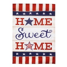 Patriotic Home Sweet Home Burlap 4th of July Garden Flag 12.5" x 18" Evergreen