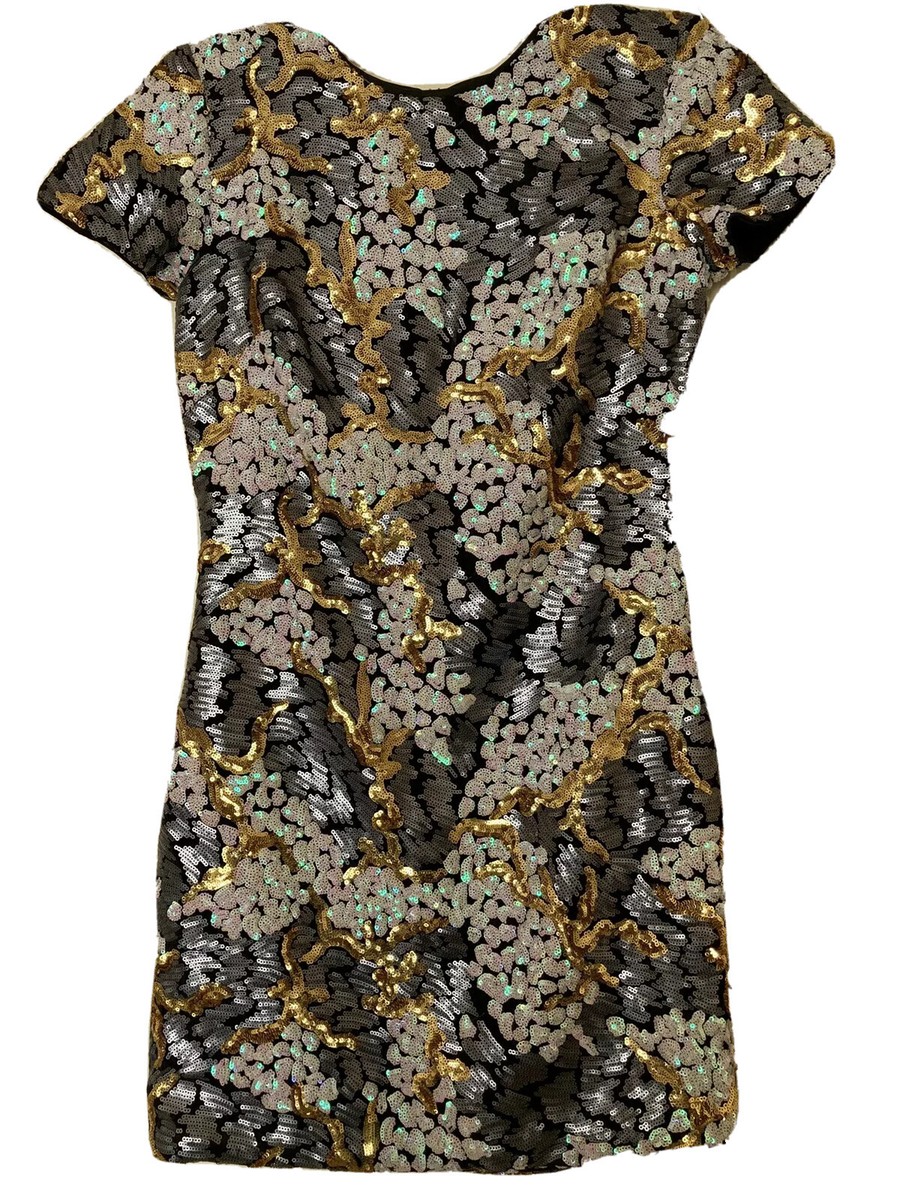 Dress the Population Beverly Sequin Mini Dress Short Gold Silver Black Size  S