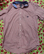 Chaps Dress Shirt Mens Large Red Blue Plaid Short Sleeve Button Up