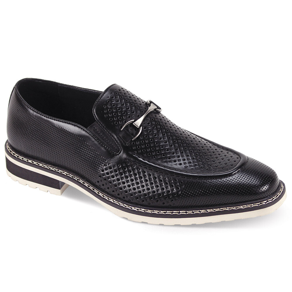 Giovanni Ferari Mens Black Perforated Leather Slip On Dress  display picture 2