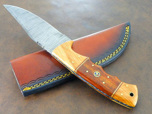 Handmade Damascus 10"inch Skinner Knife For Hunting & Camping, Natural Hard Wood - 第 5/12 張圖片
