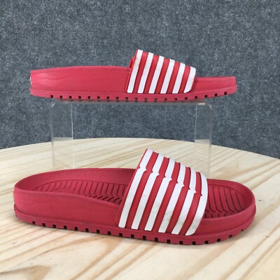 Hunter Sandals Womens Striped Slide Flats Casual Red Faux Leather Slip On 
