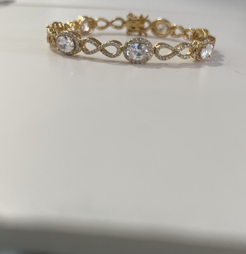 Halo Style Infinity Bracelet, Gold Plated Sterling Silver 7” For Women - Picture 5 of 5