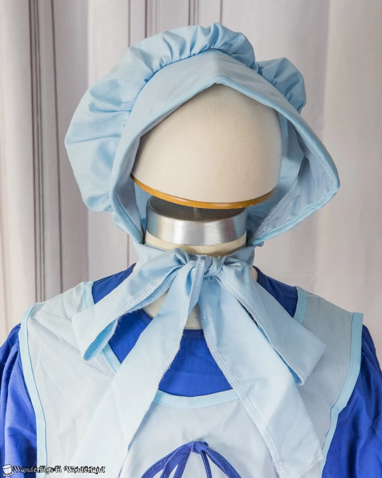 Disfraz de niña escolar azul 1800 talla pequeña 4-6 vestido delantal pionero capó Foto 2 de 4