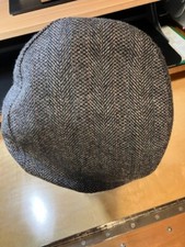 Vintage Adams Row Wool Flat Hat Gray Tweed Heringbone Made in USA Hat Cap Medium