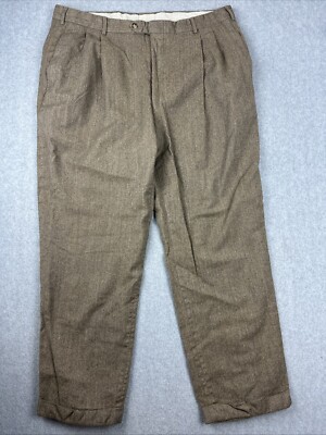 Vintage Berle Pants Mens 40 (38x29) Beige Super 100s Wool Pleated Trousers Cuff