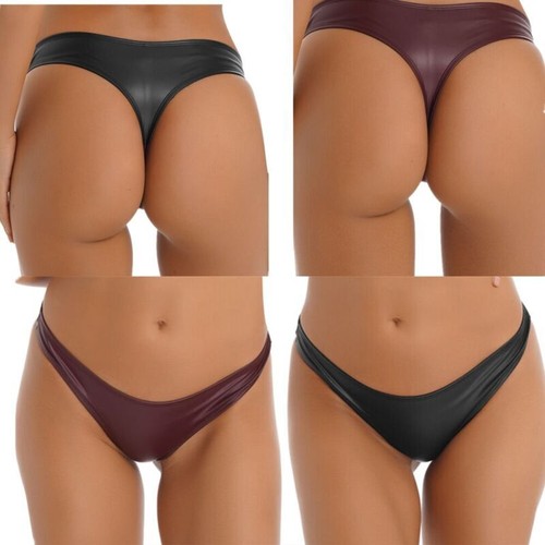 Woman Knickers Leather Thong High Cut Underwear Glossy Panties Bikini Briefs - Picture 2 of 30