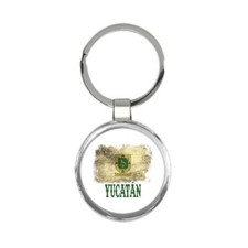 Yucatan Mexico : Gift Round Keychain Distressed Flag Vintage Mexican Expat