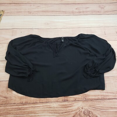 H&M Shirt Womens 10 Black Blouse Sheer Plus Lightweight Slit Sleeve Ladies