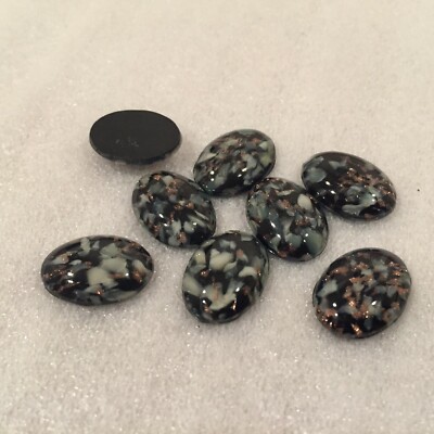 HB713 Vintage 18x13mm grey, gold and black opal glass cabochons, FB (8)