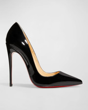 100% AUTHENTIC NEW WOMEN LOUBOUTIN SO KATE 120 BLACK PATENT PUMPS/HEELS US 8.5