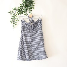 Urban Outfitter Blue & White Check Cotton Halter Dress M Medium