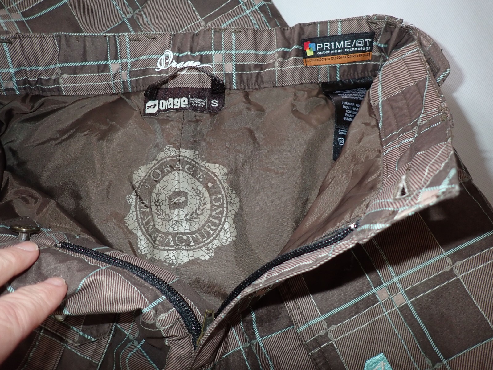 Orage Ski Snowboard Pants Mens Small Brown Plaid Prime/OT 