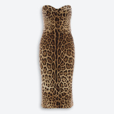 DOLCE & GABBANA Strapless Leopard Print Stretch Silk Dress - IT44/UK 12