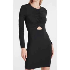 NEW EXPRESS Body Contour Long Sleeve Cutout Mini Dress, Black, Large