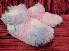Justice Shaggy Slippers Size 2 S/M 9 PINK Bootie Grippers Sherpa Lining NEW