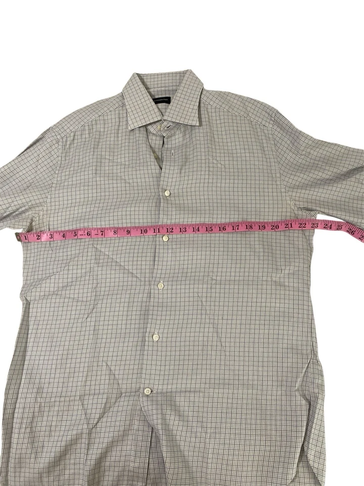 Camisa de vestir Emernegildo Zegna manga larga gris crema a cuadros para hombre talla 16. Foto 4 de 4