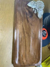 Vtg Norway  Similar TEAK Rectangular Serving Tray MCM Danish W/ Flower 14.5”