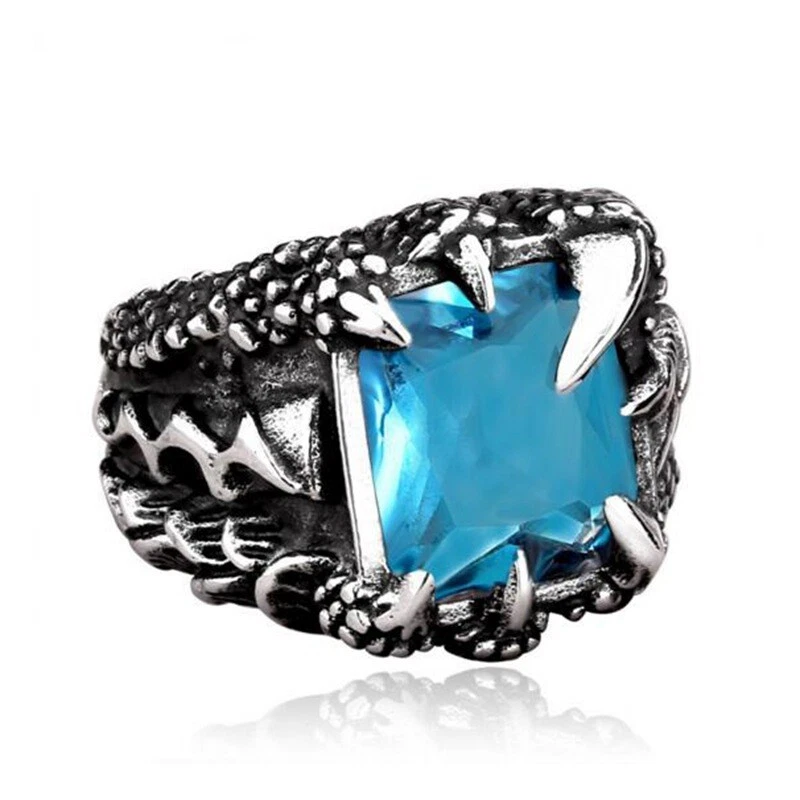 Anillo de motociclista de circonita cúbica de acero inoxidable con garra de dragón vintage para hombre Foto 3 de 4