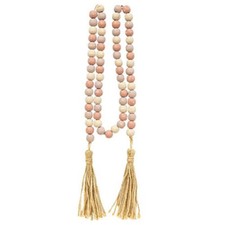 Pastel Spring Wood Bead Garland 60" Long W/ Jute Tassels Easter Pink Ivory Lilac