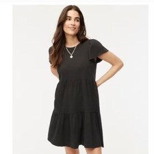NWT J. Crew Factory Black Tiered Flutter Sleeve Dress S