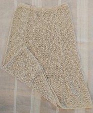 Vintage 70s Pallas Hand Loomed 100 Irish Linen Beige Midi Skirt Open Knit Med.