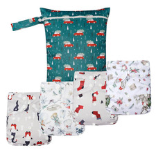 Baby Cloth Diapers Set 4-Pack with Inserts Holiday Christmas 6-33lbs Adjustable