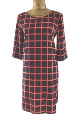 NWT Gap Dress SMALL Red Navy Blue Geometric Plaid 3/4 Sl Casual Career