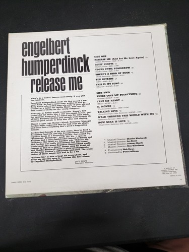 Engelbert Humperdinck – Release Me - 1967 - Parrot PAS 71012 Vinyl LP G+/VG - Picture 2 of 3