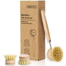 Bamboo Pot Dish Brush3 Pack Natural Wooden Scrub Brush With Sisal Fibersuitable 