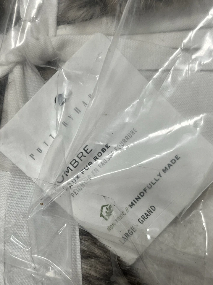 Bata forrada Pottery Barn Ombre piel sintética grande L gris ribete felpa suave NUEVA con etiqueta Foto 4 de 4