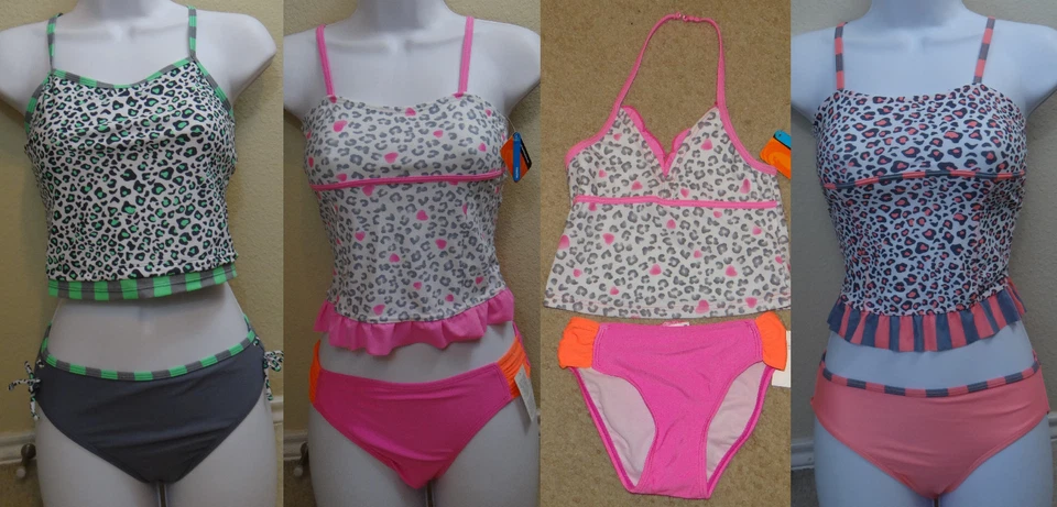 O'RAGEOUS gray/pink/coral animal print tankini top&bikini bottom, 6,10,12,14,16 - Photo 1/1