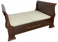 French Empire Style Mahogany Double Sleigh Bed Frame 20th Century & Brass Detail
