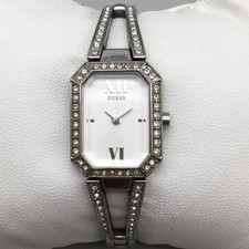 GUESS Watch Women 18mm Silver Tone Crystal Bezel Bracelet Octagon New Battery 6"