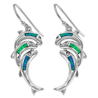 Ohrringe Delphin wärmebehandelt australischer Opal Inlay 925 Sterlingsilber EO1