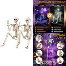 2 Pack 36.5" Halloween Skeleton, Full Body Life Size Posable Skeletons with