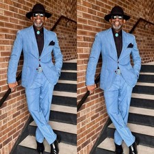 Denim Men Suits Casual Cowboy Wear Slim Fit 2 Pieces Vintage Outdoor Man Suits