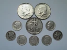 Lot of 3 US Half Dollar Silver Coins & 7 - 90% Silver Dimes = 1 Troy oz Silver+