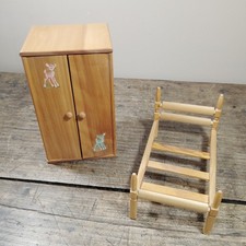 Vintage Strombecker Doll Bed & Armoire Wood F...