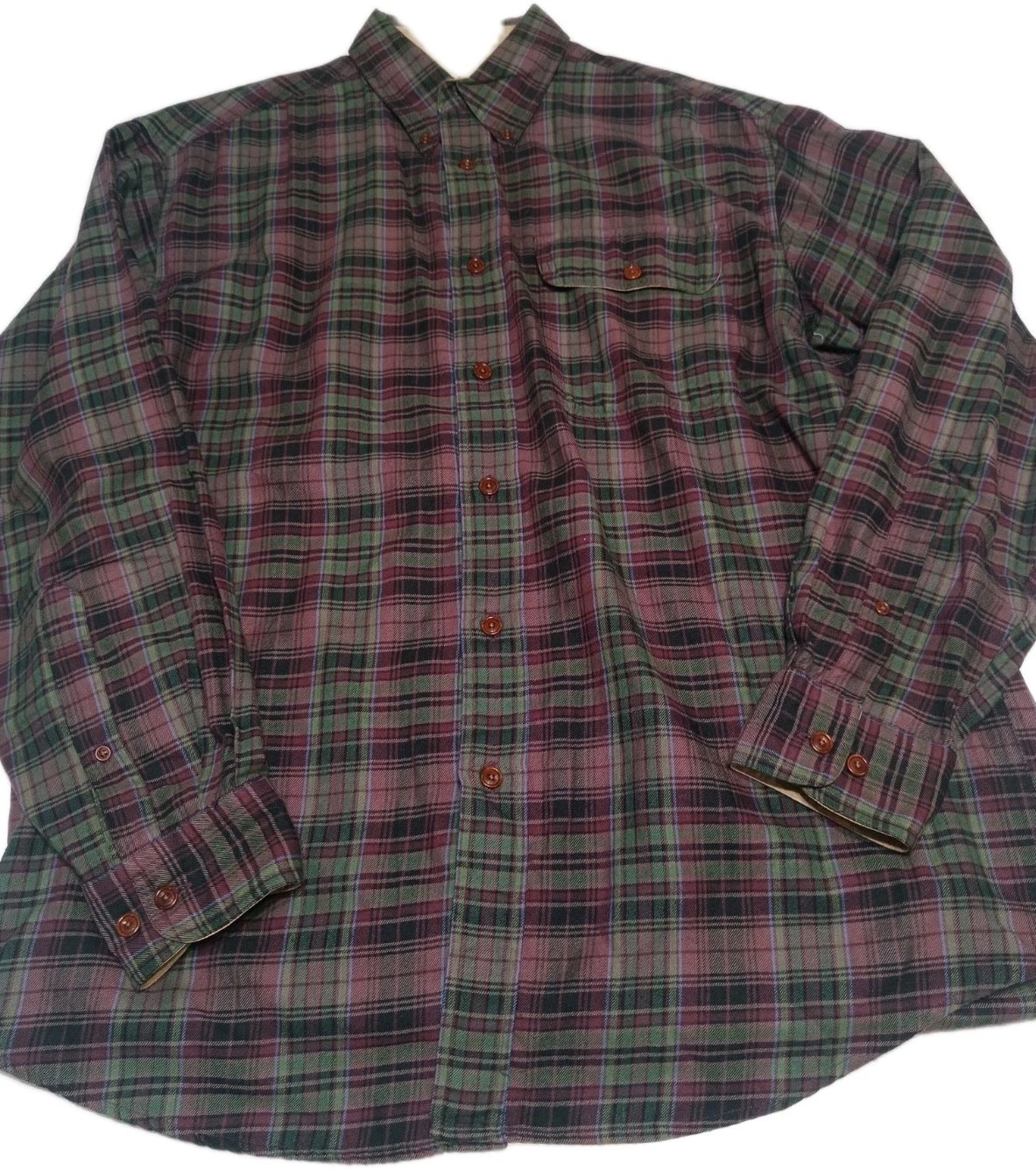 Orvis Plaid Button Down Shirt Mens Medium Green Red Flannel Cotton Outdoor Class