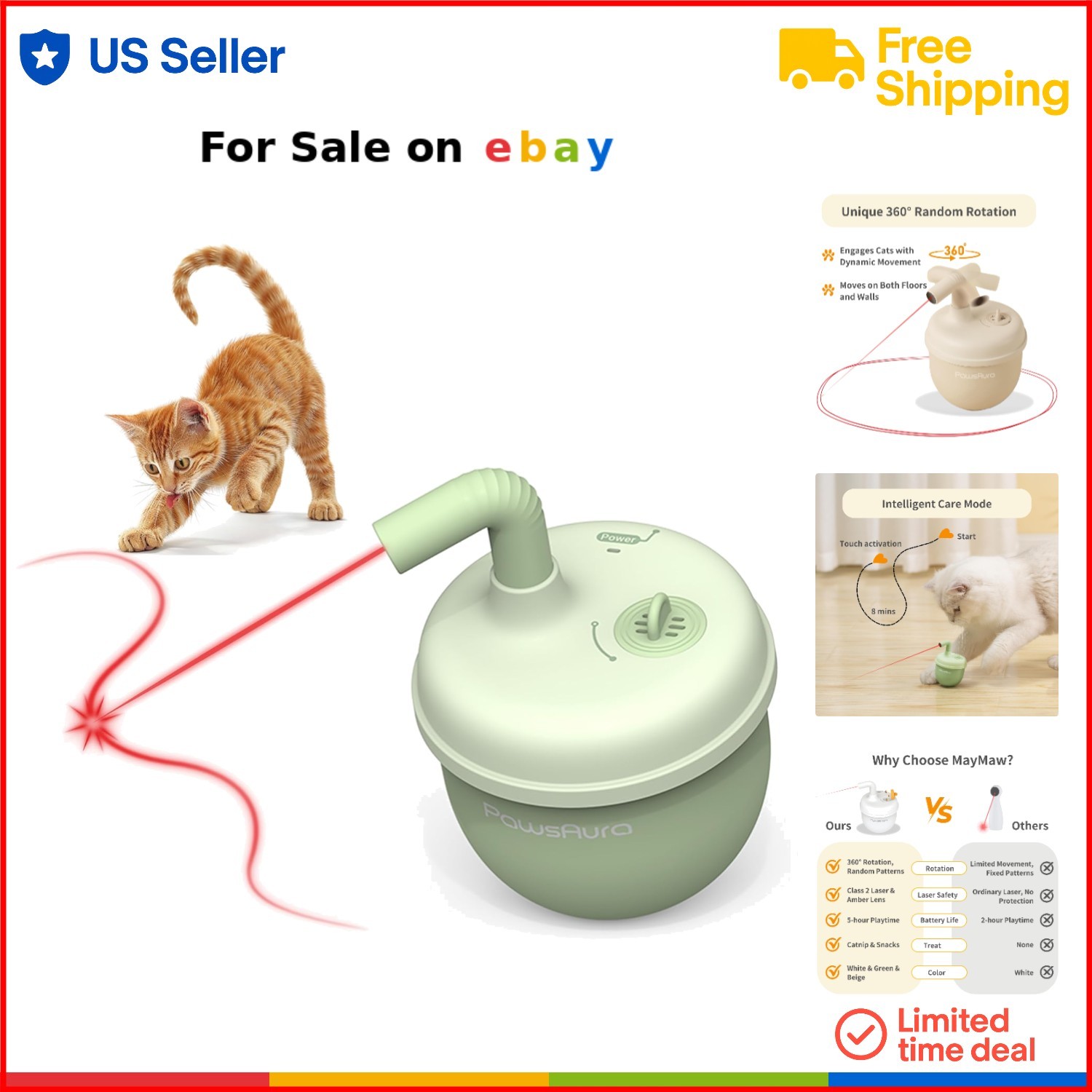 Automatic Cat Laser Toy Portable 360° Self-Balancing Interactive Fun