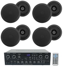 Technical Pro RX400X4 Bluetooth Home Receiver Amp 8 5.25" Black Ceiling Speaker