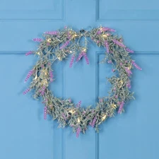 Pre-Lit Lavender Spring Wreath - Battery Operated - 16" - White LED Lights